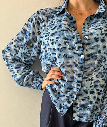 Blusa Leopard azzurra