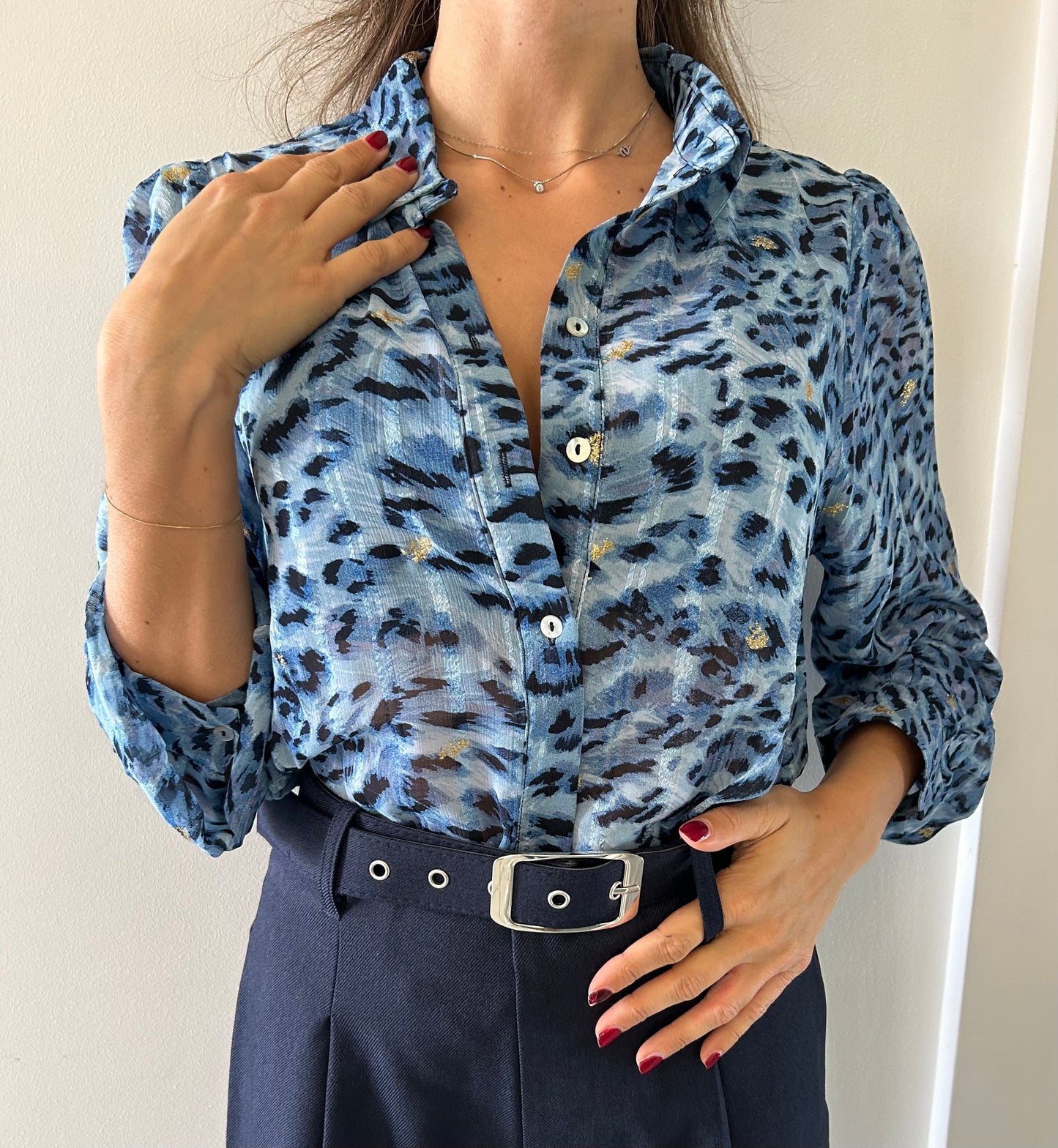 Blusa Leopard azzurra